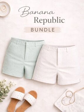 Banana Republic Shorts Bundle Sz 8 Textured Mint + White Eyelet Tailored Shorts